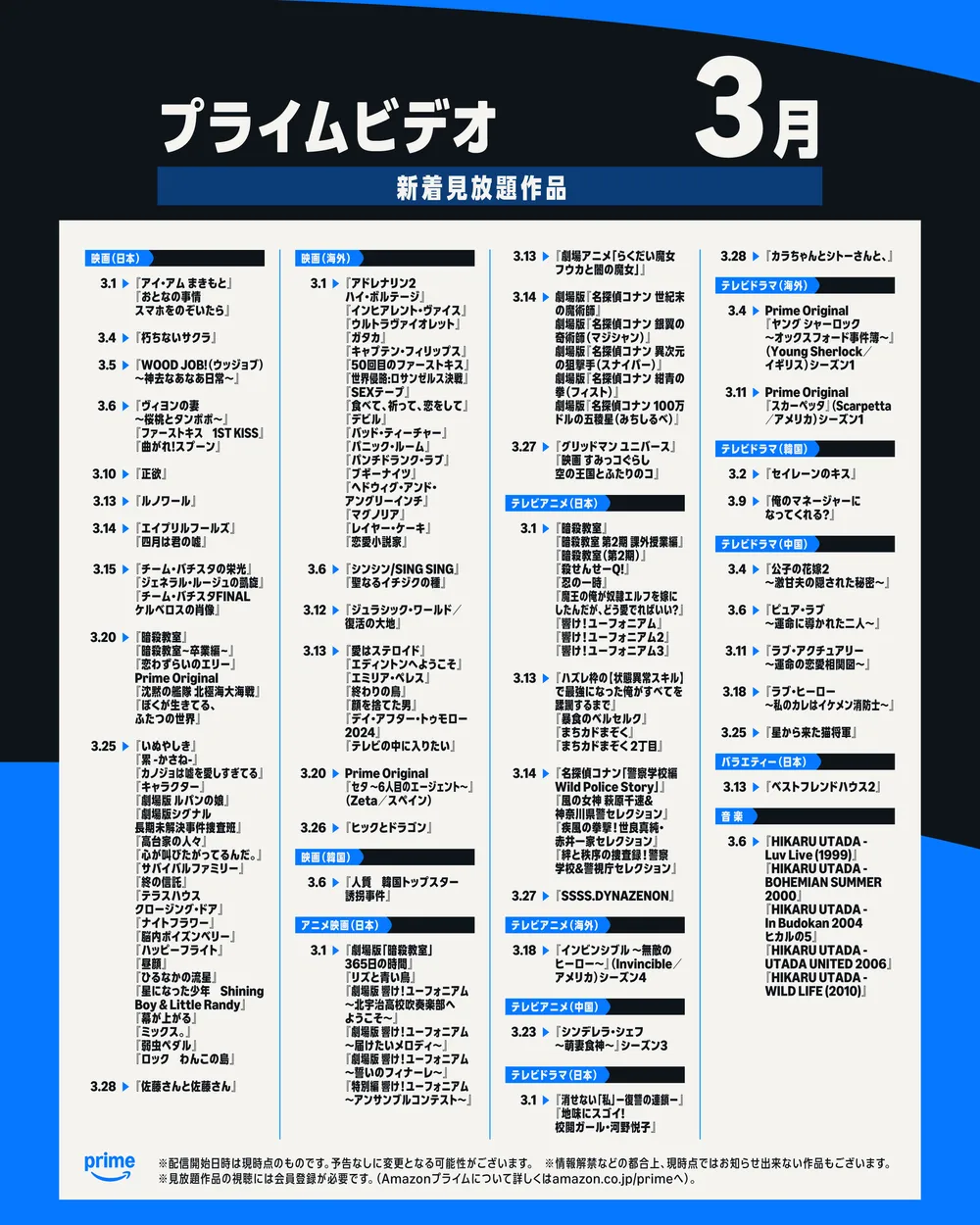 プライムビデオ2026年3月