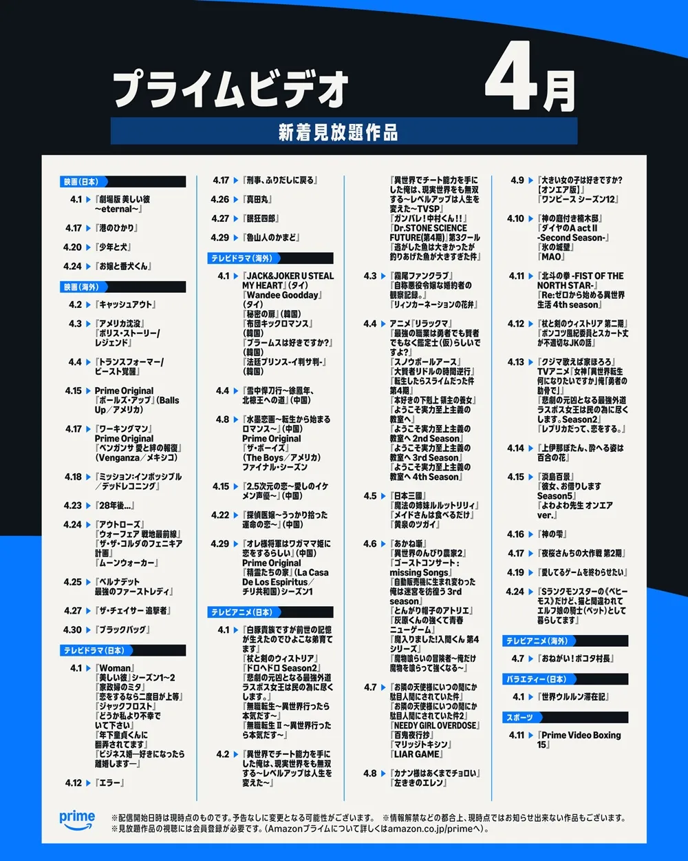 プライムビデオ2026年4月配信予定